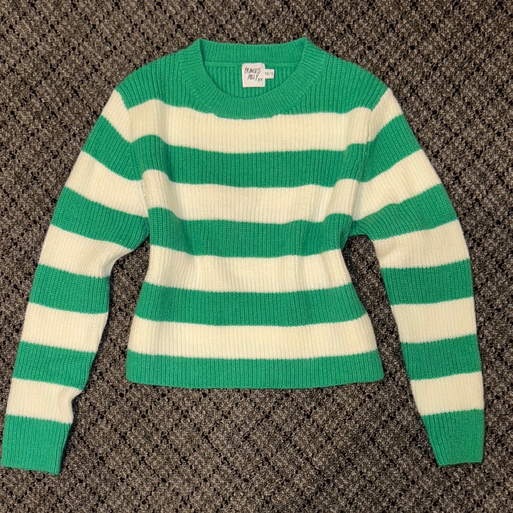 Princess Polly Emerald and Cream Striped Sweater